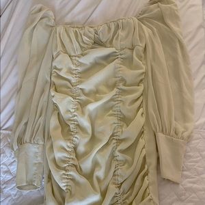 PrettyLittleThing Ruched Cream Mini Dress